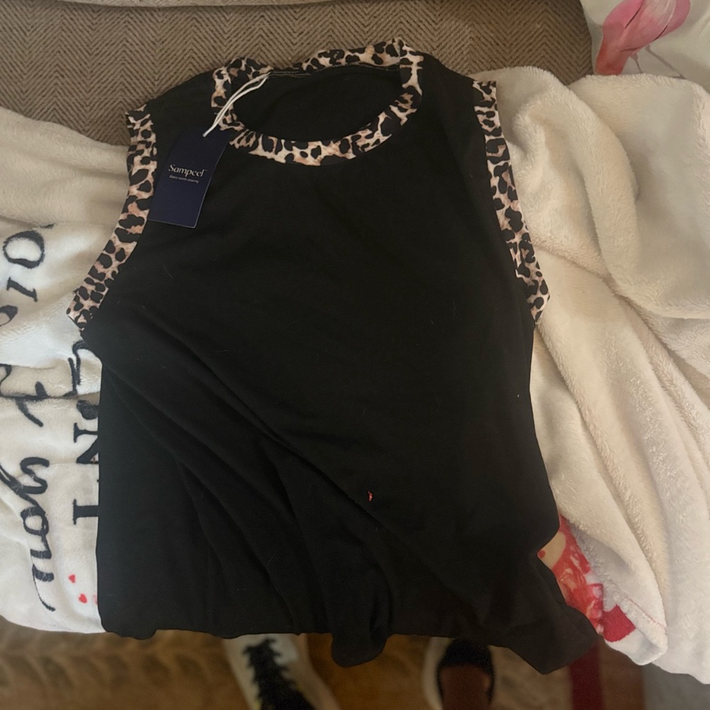 Black Camisole with Leopard-Trim by